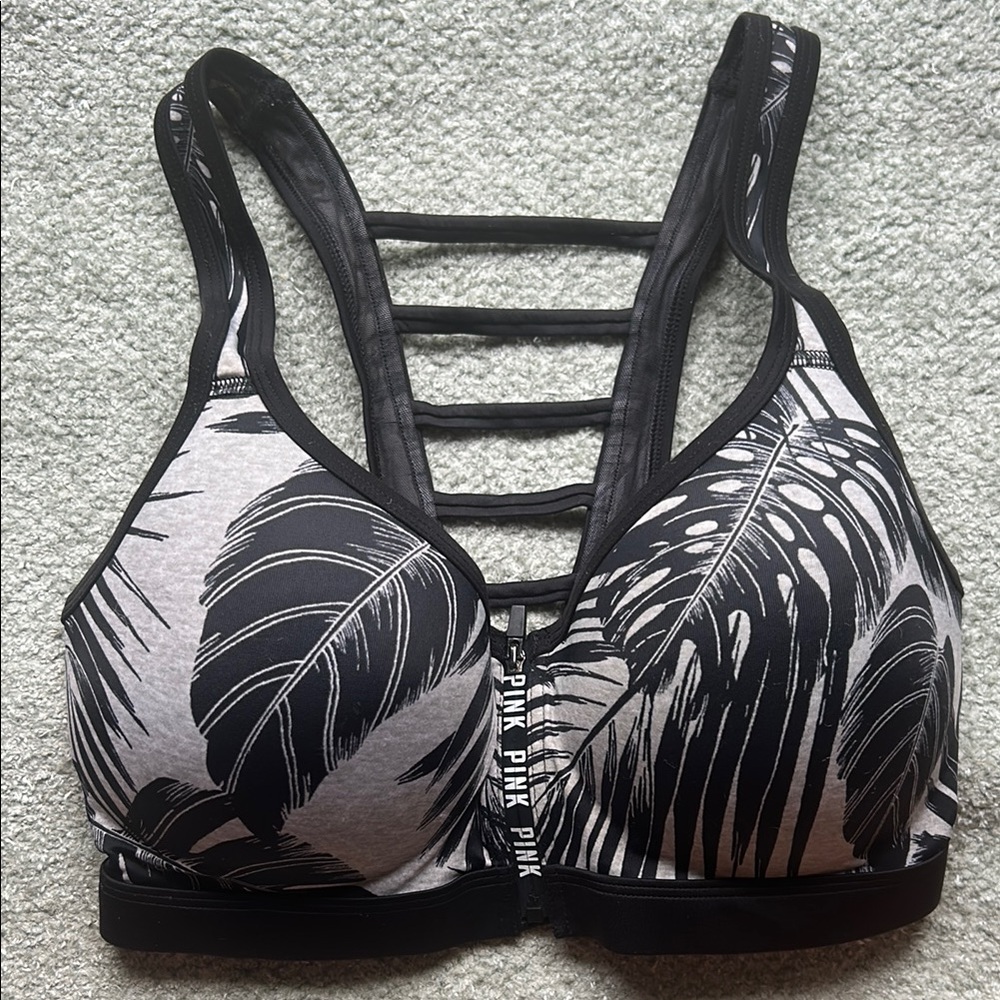 PINK Victoria's Secret Ultimate Push-up Racerback front zip Sports Bra S-DD